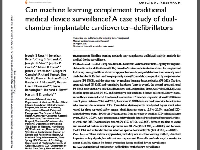 hmkyale's tweet photo. Our paper: med device safety signals vary by analysis method. May need overlapping methods https://t.co/3mpYyD5uMd #BigData #MachineLearning https://t.co/hjQJCjreNo