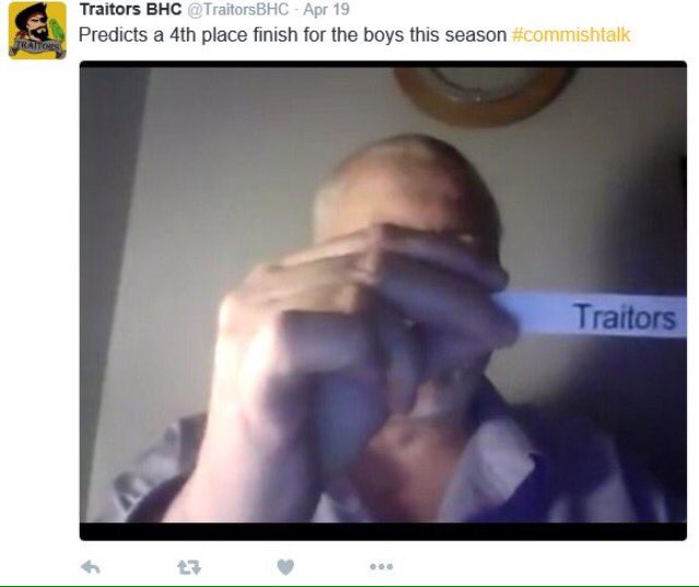 TraitorsBHC's tweet photo. @TraitorsBHC would like to thank #thecommish @DaveBalloch for a great season ...look forward to next season's predictions ;) @GOBHAOttawa 👌 https://t.co/fmnOk85bQD