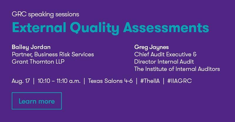 GrantThorntonUS's tweet photo. Prove your worth to stakeholders; understand how an EQA raises the quality of #internalaudits. Join us>> https://t.co/YiRu2GB3E6. #2017GRC https://t.co/4e9TtbkNJo