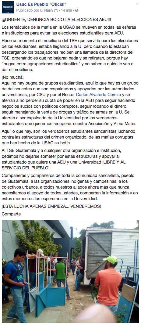 #DENUNCIA #URGENTE Boicot por CSU y @RectorUsac a las Elecciones Estudiantiles para AEU ya se puso en marcha! #CooptacionUSAC