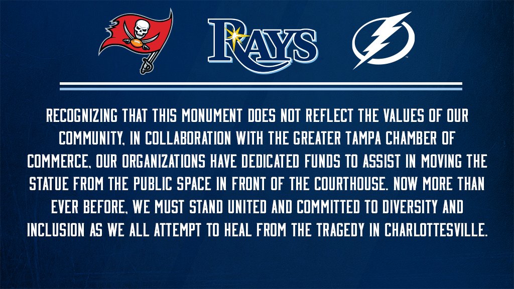 RaysBaseball's tweet photo. We've issued a joint statement with the @TBBuccaneers and @TBLightning. #TeamTampaBay https://t.co/MDWKnVgdrQ