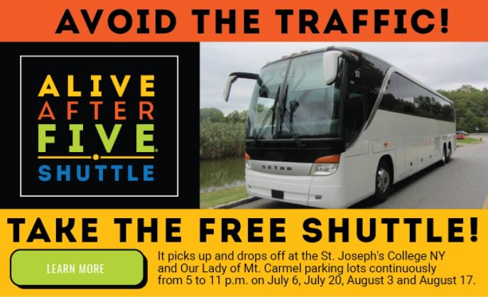 stjoesny's tweet photo. Heading to #AA5Patch tonight? Use our parking lot off the Sunrise Highway service road to hop on the free @AliveAfterFive_ shuttle. https://t.co/jO0nbv4e7Y