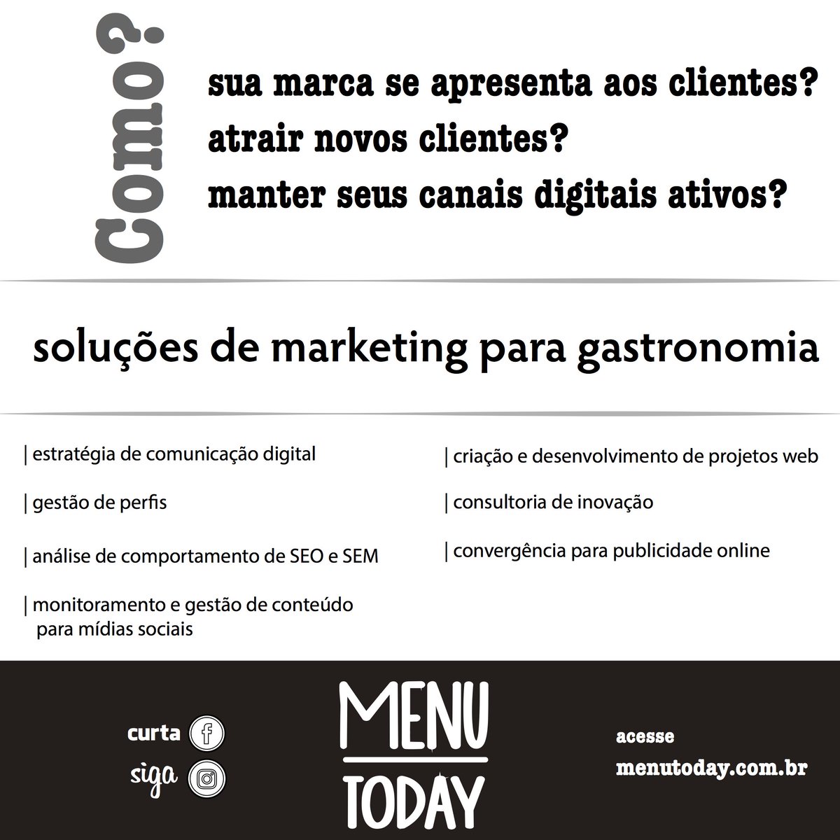 Menu_Today's tweet photo. Nossa experiência está na criação de soluções p/ unir pessoas e marcas #MenuToday #consultoria #marketing #midiassocias #marcas #gastronomia https://t.co/YeX5tMPdlx