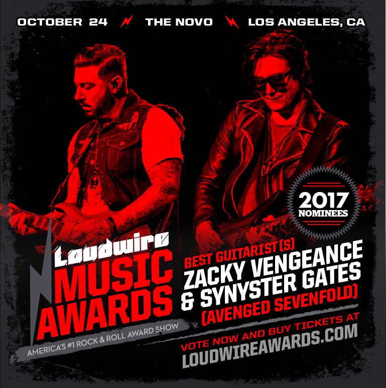 TheOfficialA7X's tweet photo. We're nominated for three 2017 @Loudwire Music Awards! Vote 1x per hour through Oct. 2nd at https://t.co/1VtCCLd3gx #LoudwireAwards https://t.co/nLtAGuyO7m