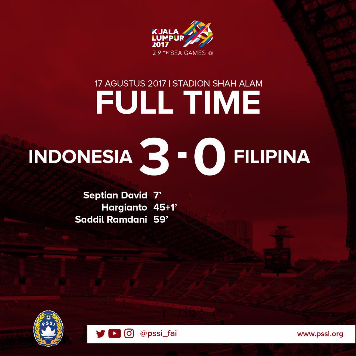 PSSI's tweet photo. Kado istimewa di hari ulang tahun kemerdekaan Republik Indonesia. Terima kasih, Garuda Muda!

 #TimnasDay #SEAGames2017 #PSSI https://t.co/CpHqCTygFk