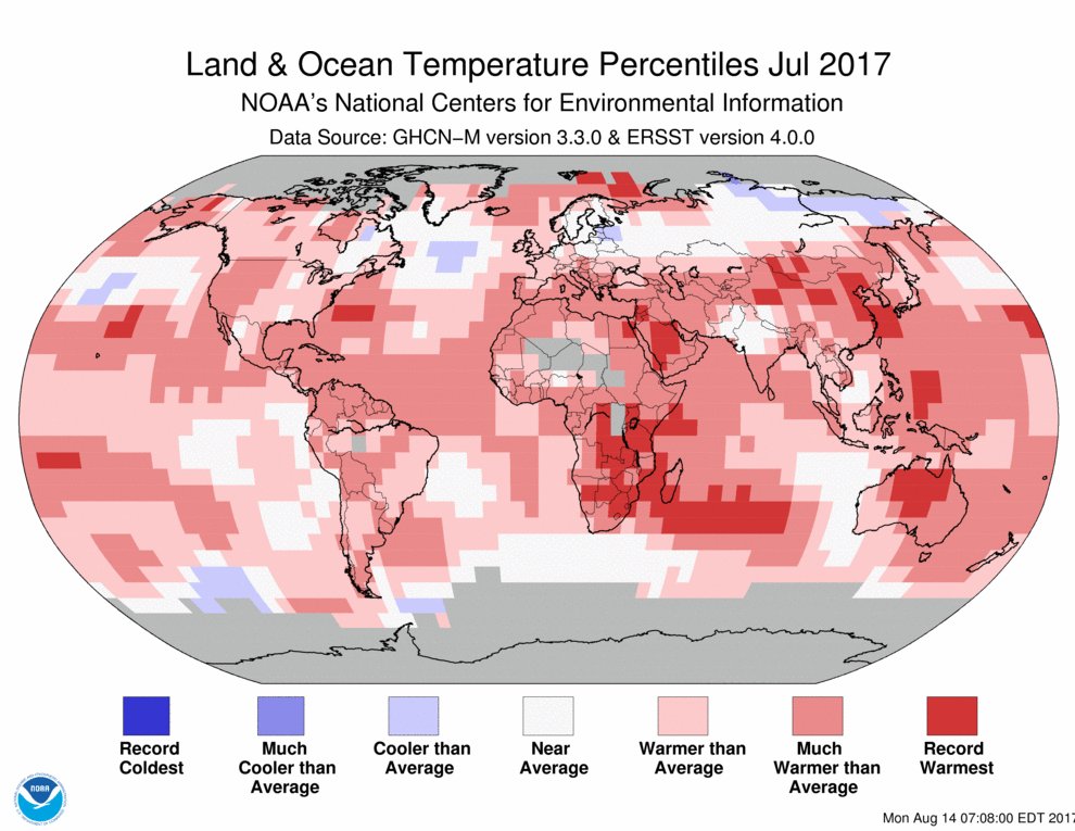 JUST IN: Globe had its 2nd warmest #July on record per <a href="/NOAANCEIclimate/">Auto Detailing</a> bit.ly/2v2GVAD #StateOfClimate