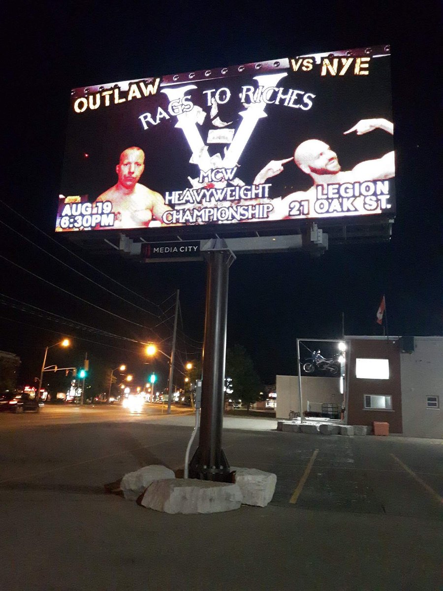MCWBrantford's tweet photo. #Brantford!!! #MainEventAction sees @outlawscott defend the gold vs @JimNyeScience this Saturday!!! Are you #ForScience or #OutlawFierce? https://t.co/9KCFLwutUG