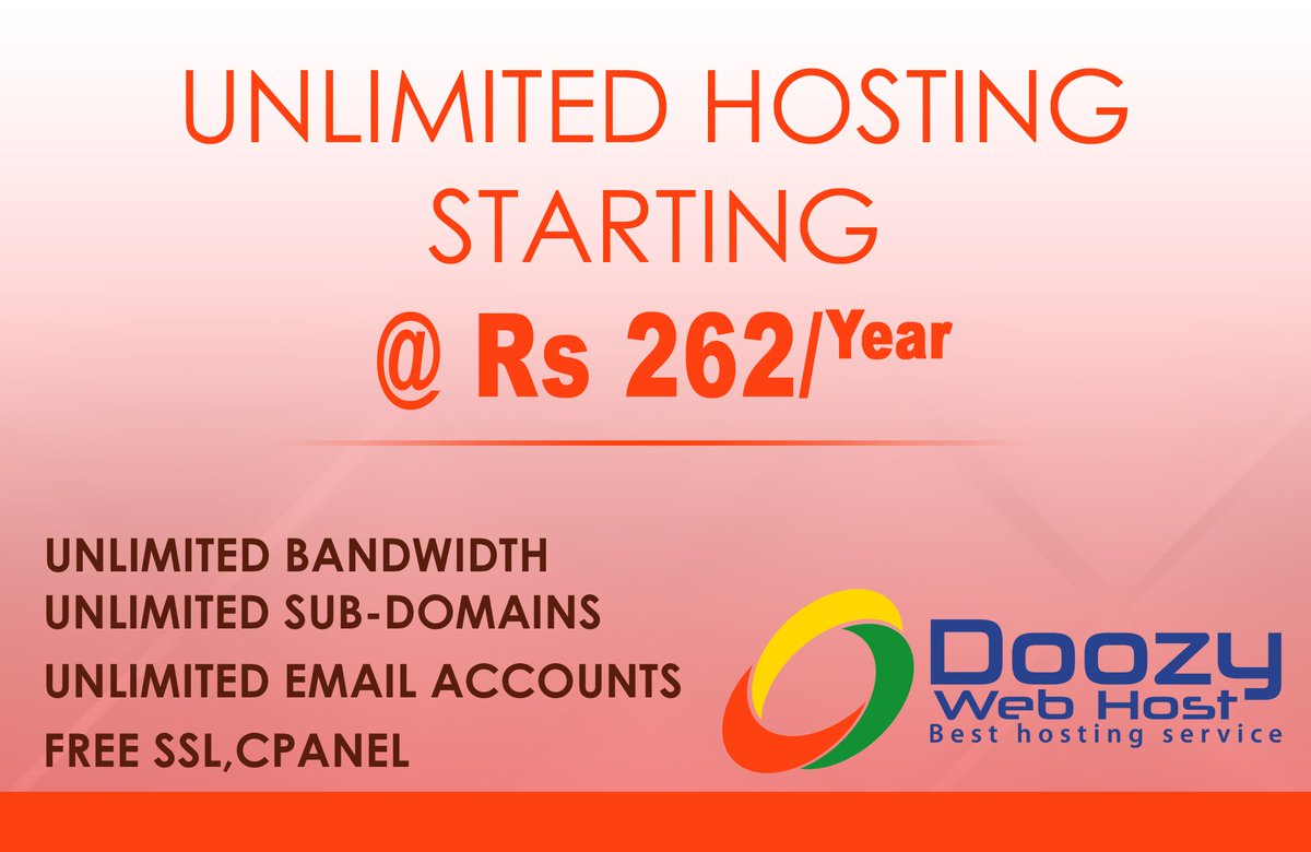 doozywebhost's tweet photo. Web Hosting Rs. 262 / Year only, Free SSL, Unlimited Bandwidth, Sub domains, Email #Doozy #webhost #domains #hosting https://t.co/LgGd6bABVN https://t.co/mgxHC0FXns
