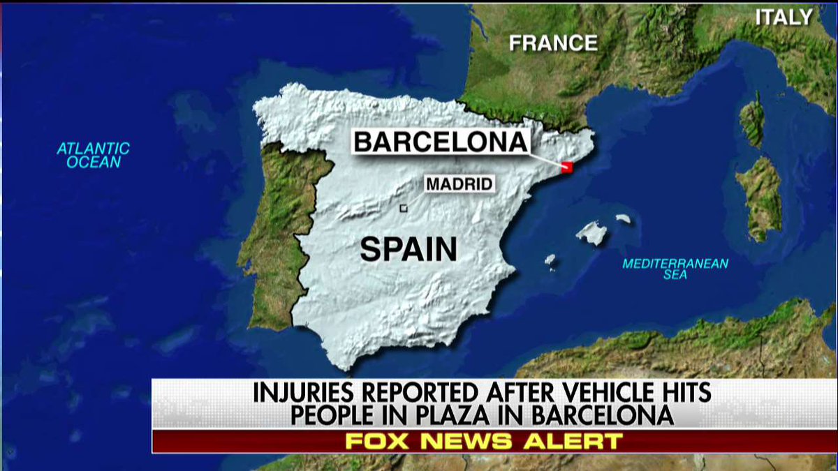 FoxNews's tweet photo. BREAKING NEWS: Injuries reported after vehicle hits people in plaza in Barcelona. https://t.co/wfOpn0k1UW