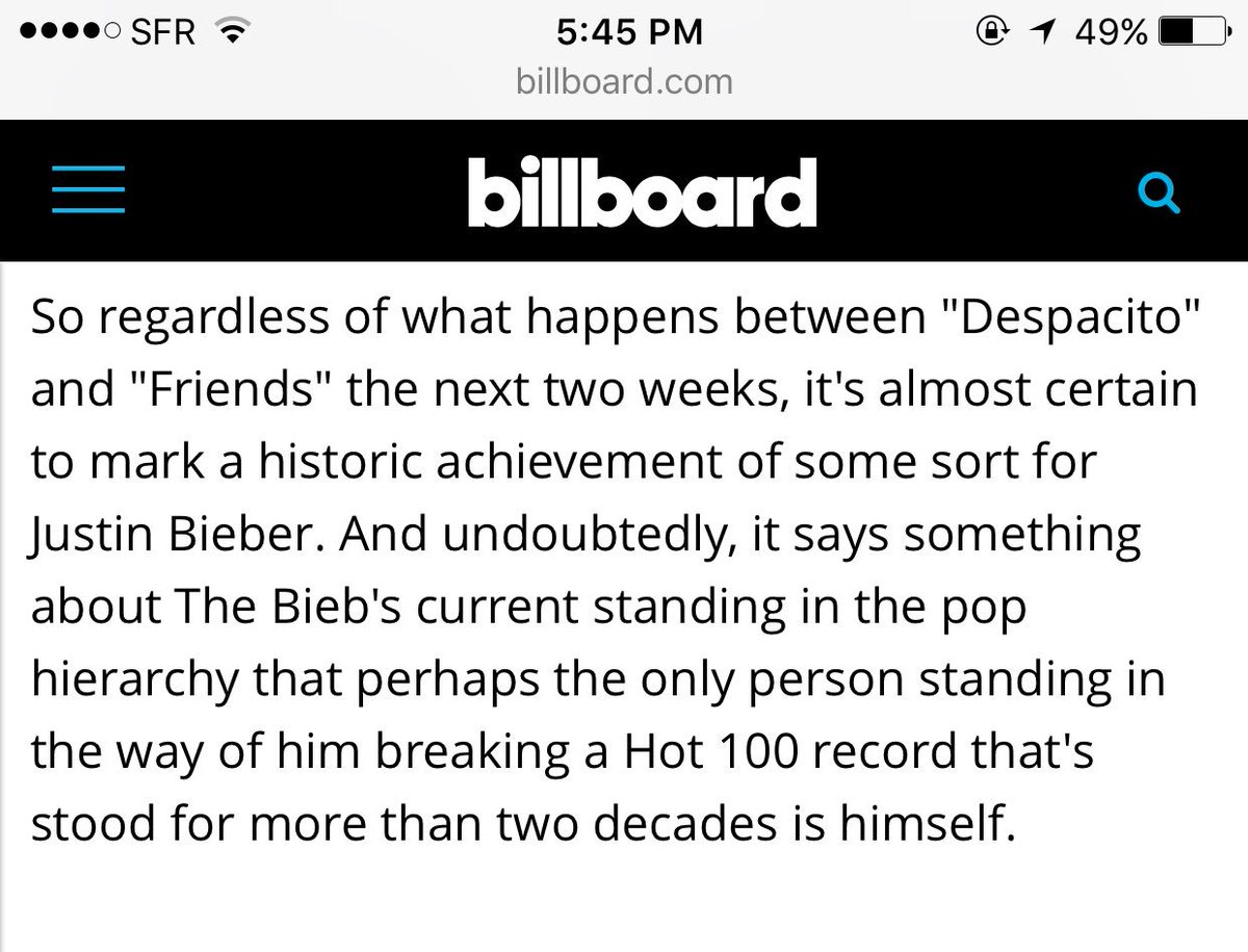 ibieberauhlls's tweet photo. "The only person standing in the way of him breaking the Hot 100 record that's stood for more than two decades is himself" #Friends https://t.co/PW78XpWP5C