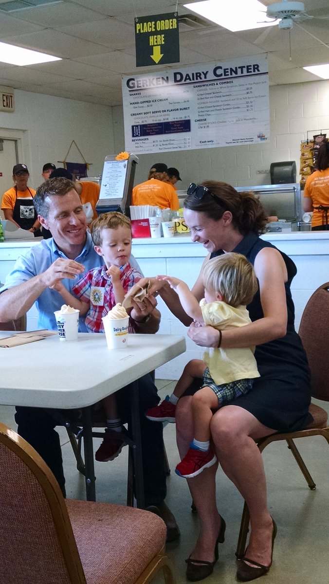 rgruse's tweet photo. MO Governor Greitens and First Lady enjoying a dairy treat with foster families #MOstatefair https://t.co/cbio4SMOVF