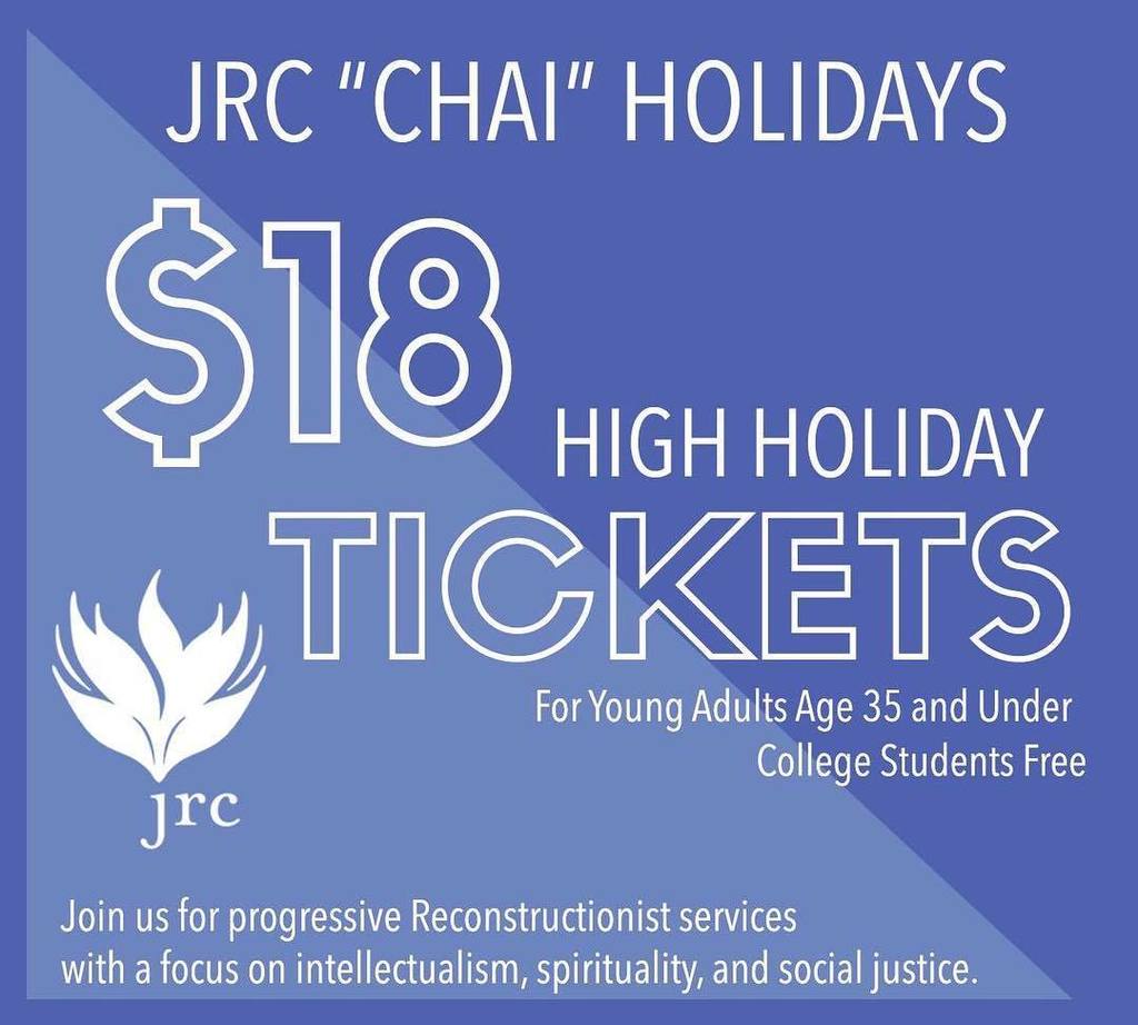 "Chai" Holiday tickets are back! Tickets to our progressive Reconstructionist High Holiday services are only $18 f… ift.tt/2fOEsYO