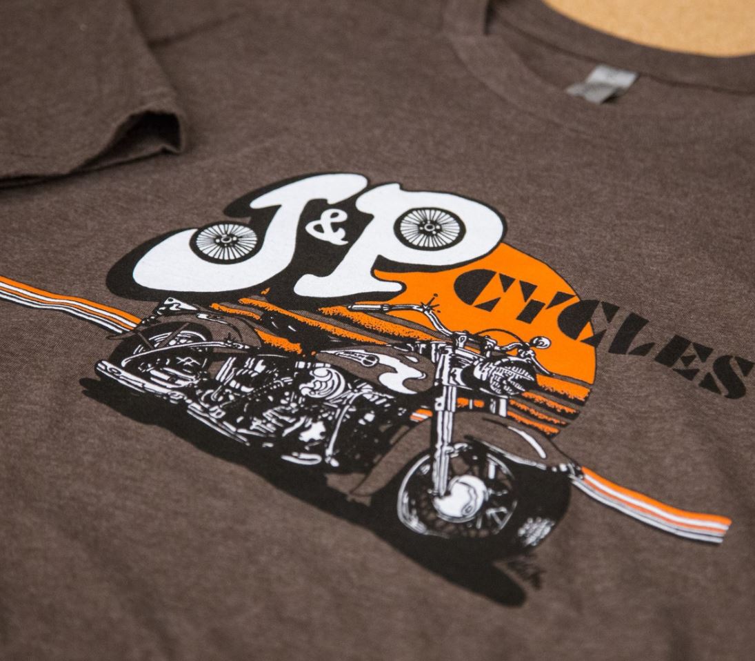 J&amp;P Vintage Logo T-shirt. Available in Brown or Grey for men and Blue or Yellow for the Ladies.
Ride On, In style
bit.ly/2uPUNio