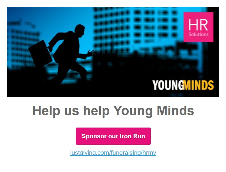 HRSolutionsUK's tweet photo. Help us help Young Minds.  Sponsor our Iron Run 6Km challenge at: 
https://t.co/D9oxS7zL6h
#HRmy #HRSolutions  @YoungMindsUK https://t.co/XDQe3FSVhZ