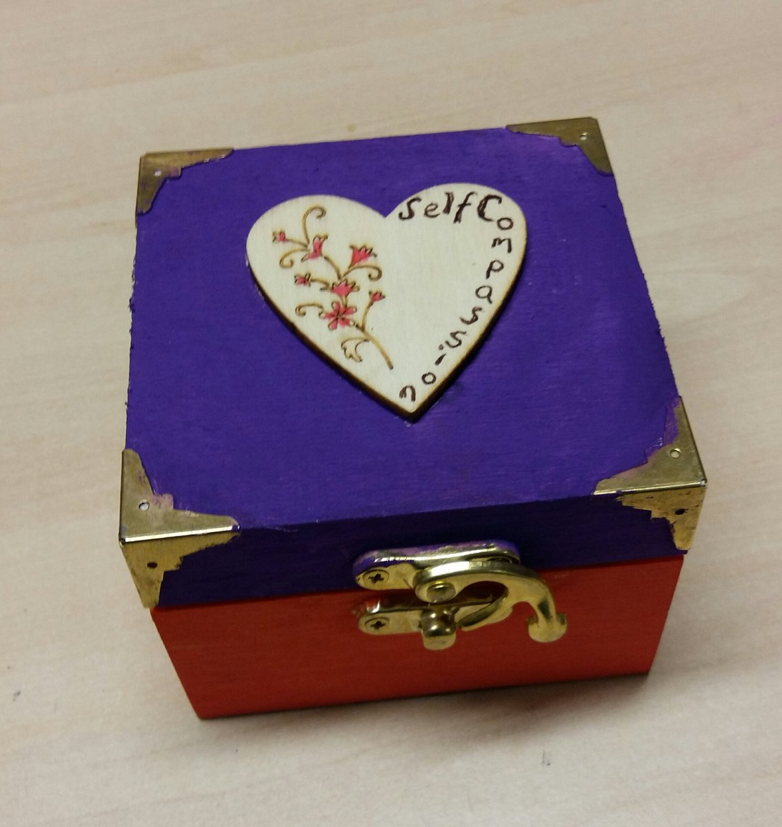 menhealuk's tweet photo. Self-compassion box I made. For people to write nice messages about themselves inside. Can then re-read when feeling low 😀 https://t.co/ztGoGG8baJ