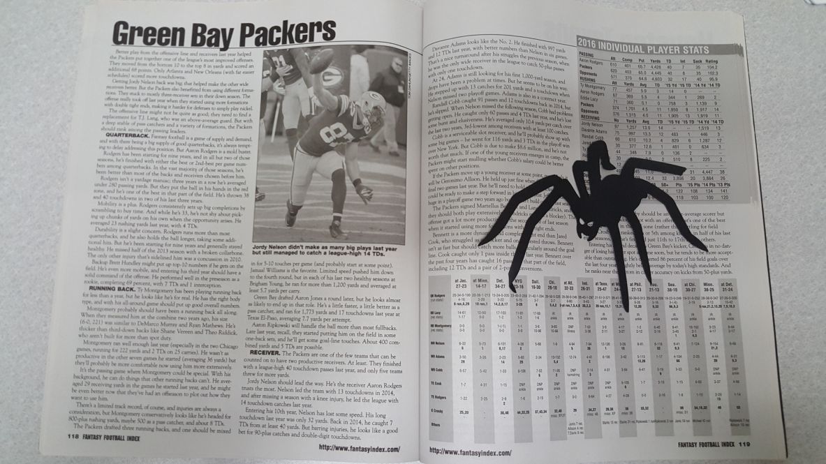 NookieFootball's tweet photo. Surprise insert found in the 2017 #FantasyFootballIndex, but they're right #ThePack are creepy & evil. Hopefully they get bit. #FuckDaPack https://t.co/bhbG9TAeen