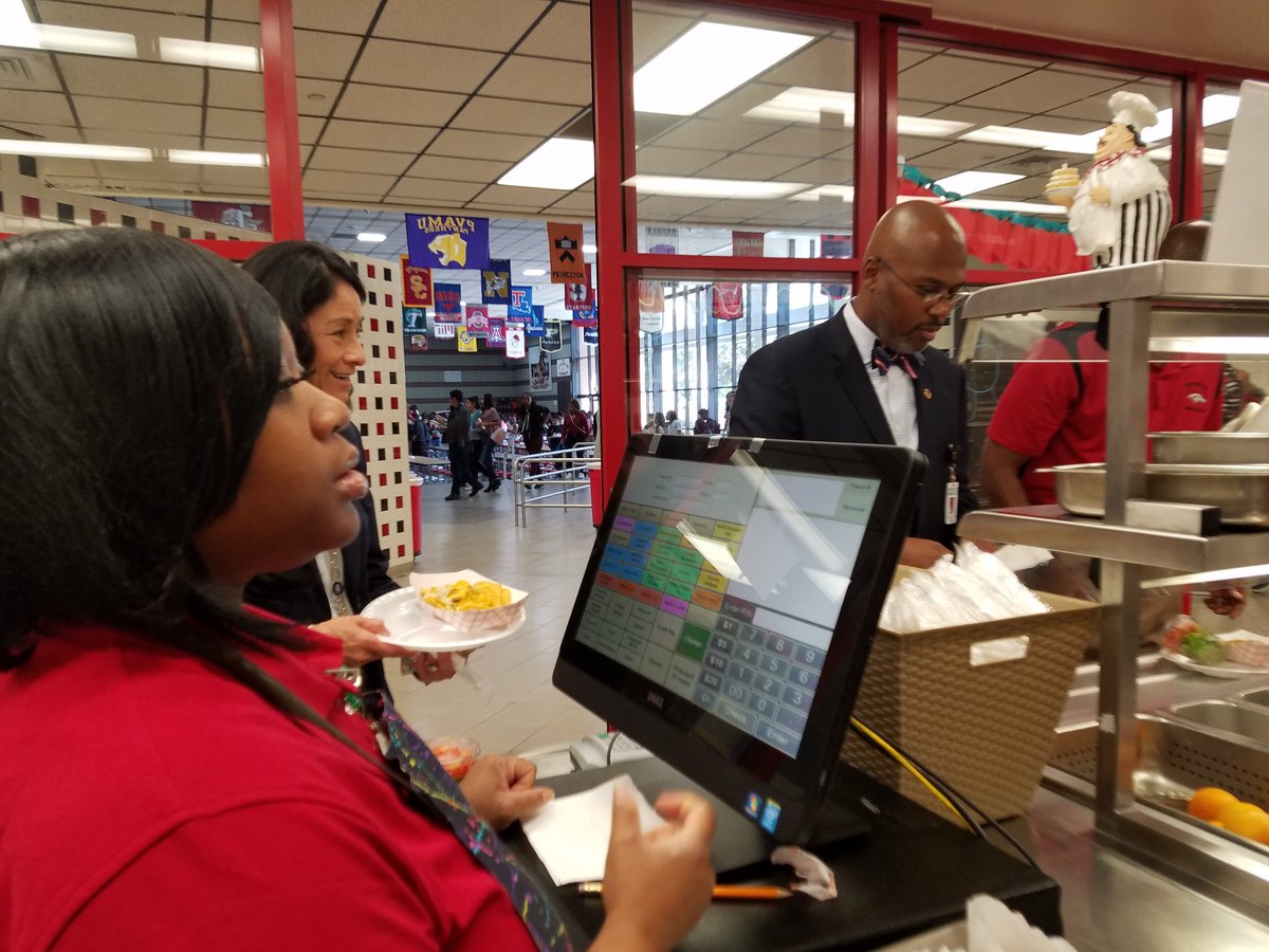 SpringISD's tweet photo. .@RodneySpringISD and @Shuester taking a quick lunch break. @SpringISD_Meals #New2Spring #Students2Spring #ChickenNachos #EveryDayCounts https://t.co/yhal5SxXeM