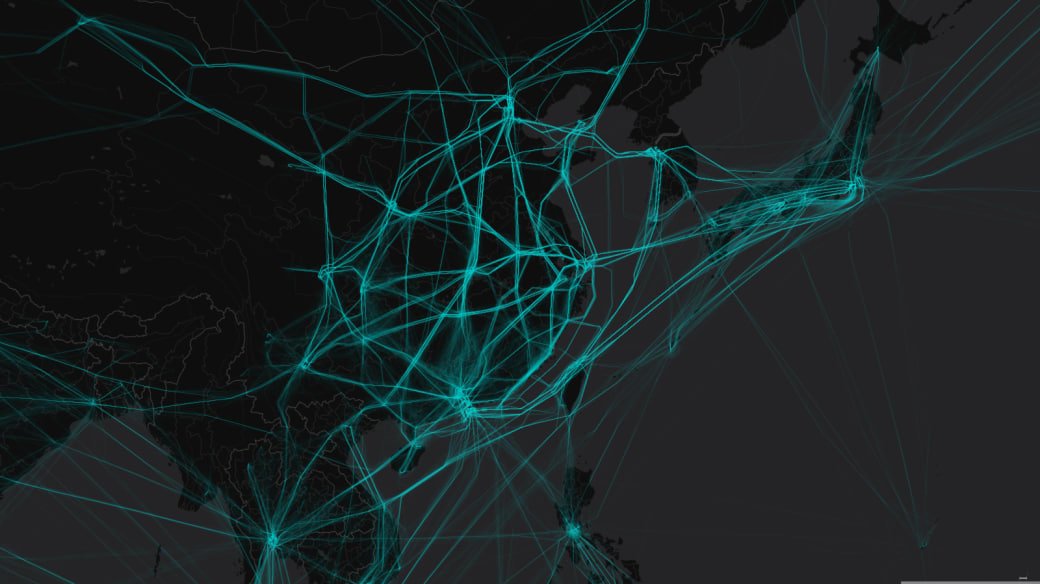 jonostrower's tweet photo. Wonderful visualization of airspace. Illustrates stark differences between Chinese and European air traffic flow. https://t.co/lsSdB70ing https://t.co/Khrvt1Dkq2