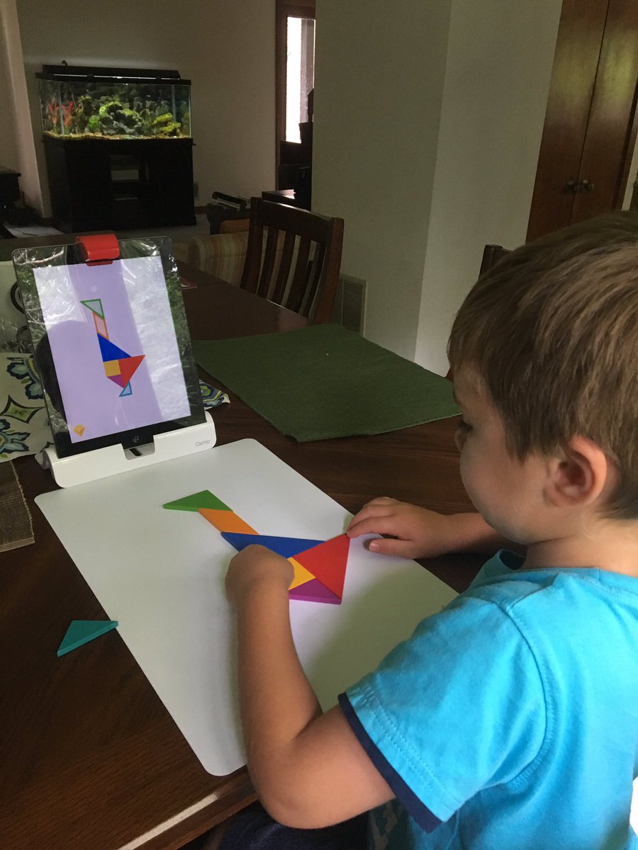 ShayMaeBai's tweet photo. Broke out the @PlayOsmo today for our little guy while older sibs are at camp. #EducationalTechnology #PreKPrep #tangram #LearningFun https://t.co/7hYBnmH7oQ