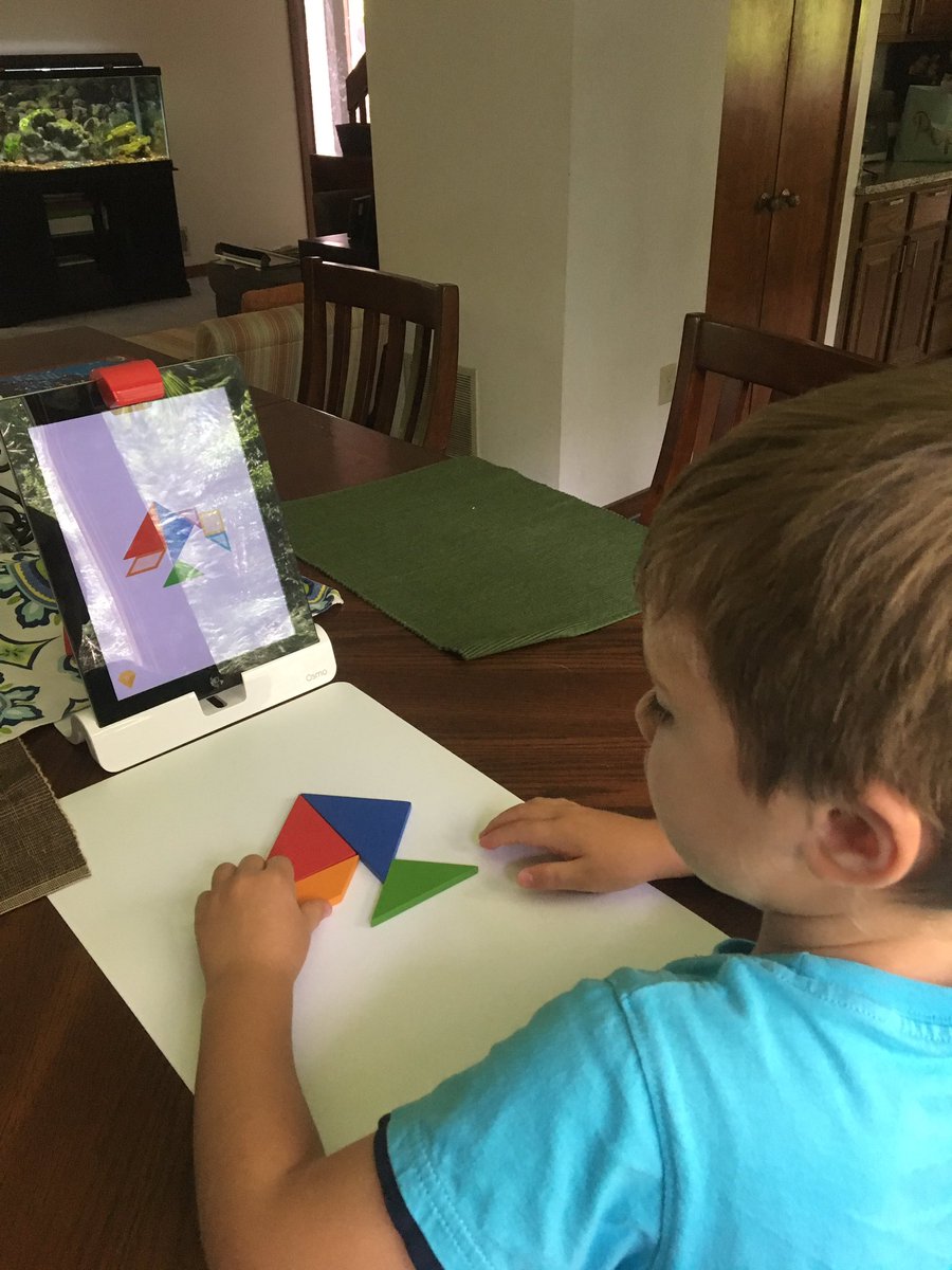 ShayMaeBai's tweet photo. Broke out the @PlayOsmo today for our little guy while older sibs are at camp. #EducationalTechnology #PreKPrep #tangram #LearningFun https://t.co/7hYBnmH7oQ