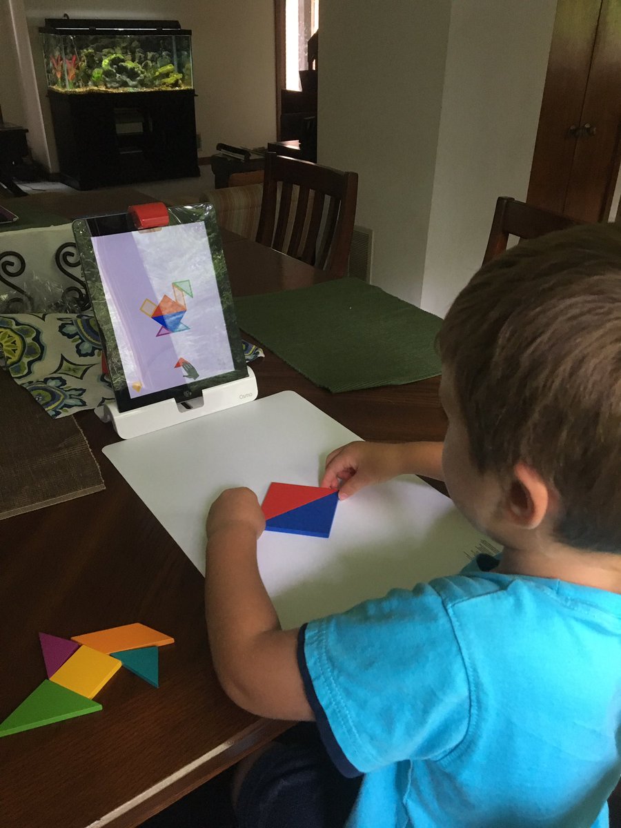 ShayMaeBai's tweet photo. Broke out the @PlayOsmo today for our little guy while older sibs are at camp. #EducationalTechnology #PreKPrep #tangram #LearningFun https://t.co/7hYBnmH7oQ