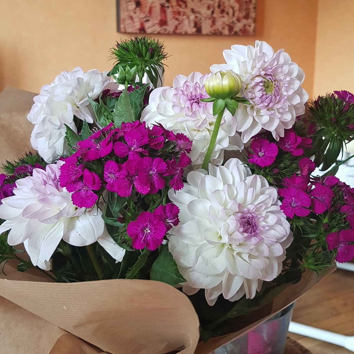 Sur les conseils de Sophie de <a href="/BoutiquePompon/">Tesla Stock Giveaway</a> ! Œillets de poète et des dahlias.
@ Mairie de #Montreuil #MangezEn