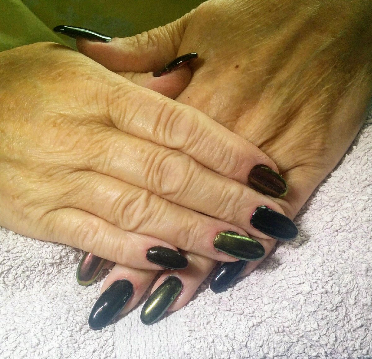 Black &amp; chrome gel nail exstention..and on my way to practice acrylic &amp; silk nail exstention...love the challenge! 💅👌