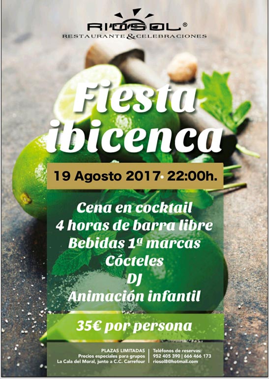 Recordamos que este sabado 19 de Agosto celebramos nuestra fiesta ibicenca en Riosol a las 22:00 ¡No os la perdáis!