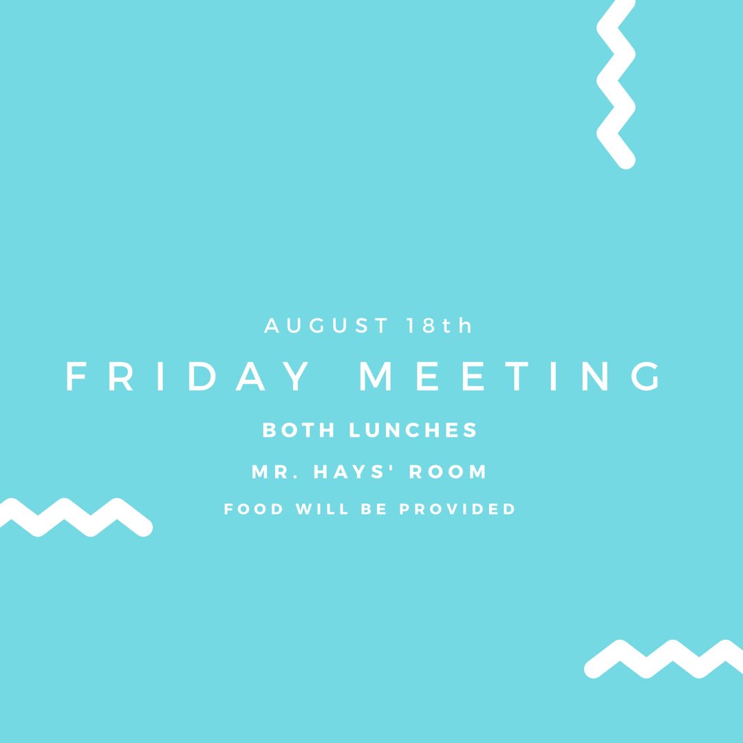 PrairieGroveFCA's tweet photo. We have a lunch meeting TOMORROW in Mr. Hays' room. All are invited! Food WILL BE provided! https://t.co/CBlo5bcySj