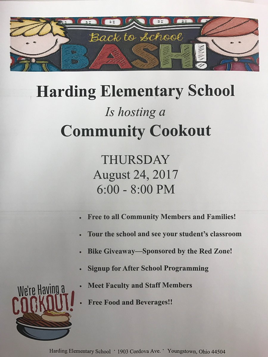 RobJKearns's tweet image. Your Invited to the: Back to School Bash - Community Cookout at Harding Elementary School (Thursday, Aug 24th, 6-8pm)