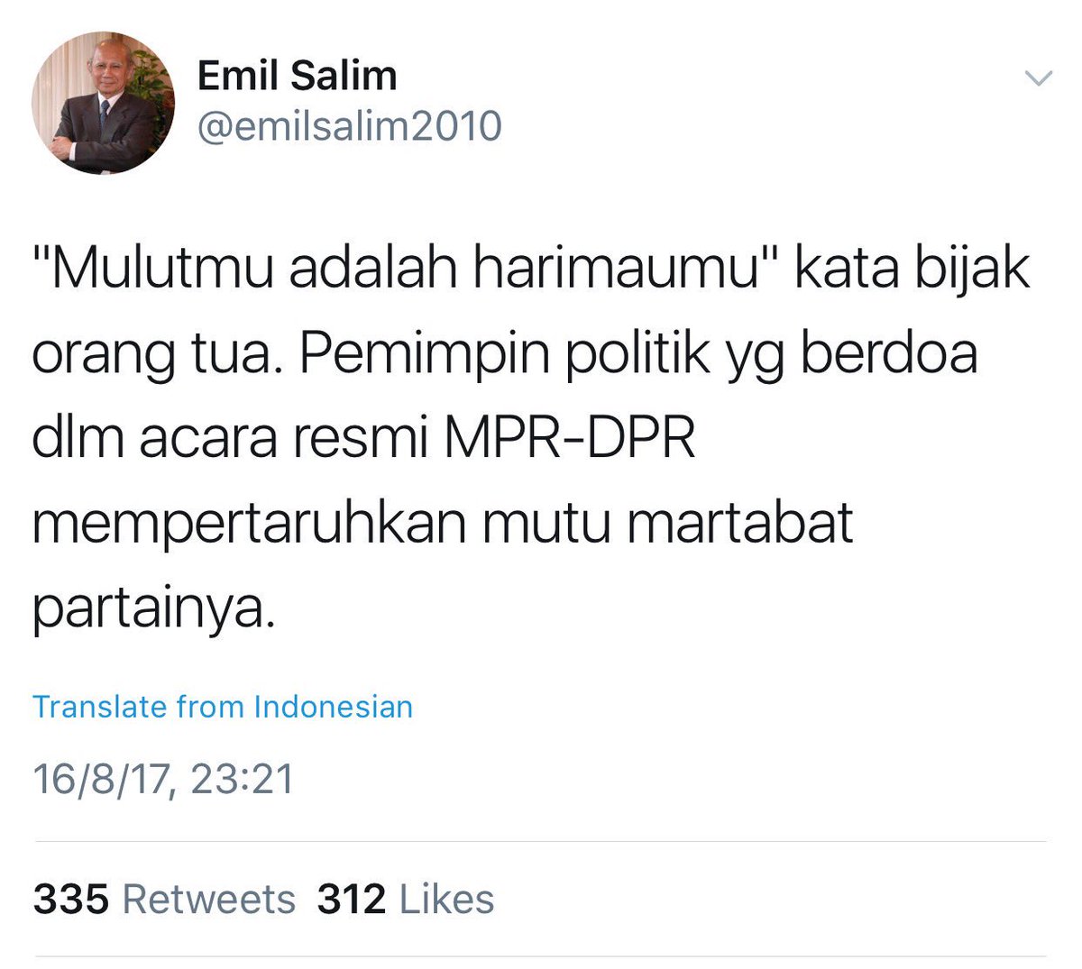 na_dirs's tweet photo. Tokoh senior bangsa ini pun berkomentar dg jernih soal kasus doa tak patut dan tak etis. Ambillah pelajaran &amp; hikmah Pak @tifsembiring  🙏 https://t.co/aTgVKWcQdi