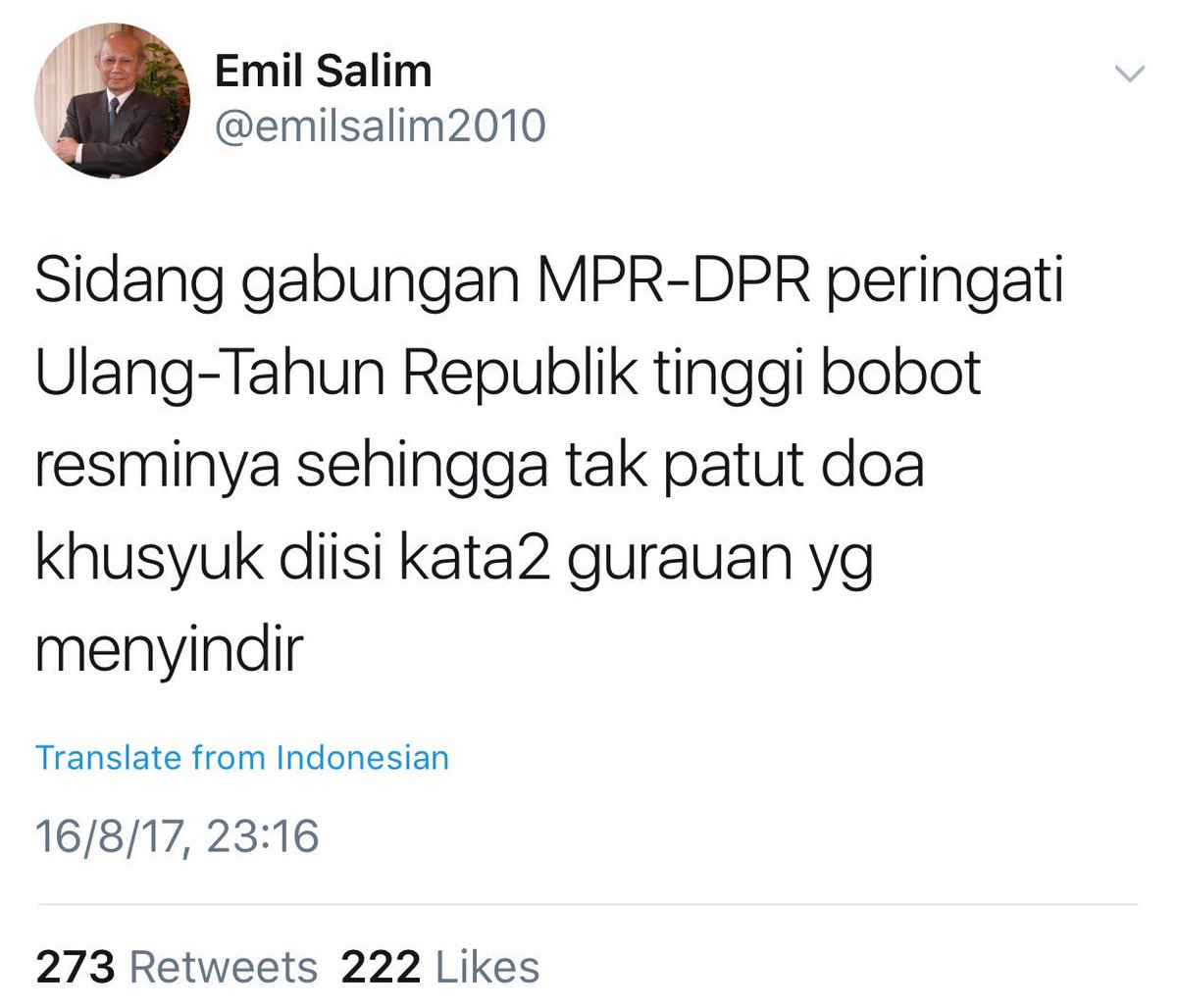 na_dirs's tweet photo. Tokoh senior bangsa ini pun berkomentar dg jernih soal kasus doa tak patut dan tak etis. Ambillah pelajaran &amp; hikmah Pak @tifsembiring  🙏 https://t.co/aTgVKWcQdi