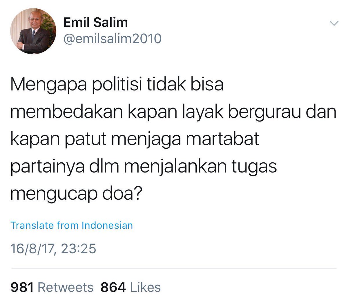 na_dirs's tweet photo. Tokoh senior bangsa ini pun berkomentar dg jernih soal kasus doa tak patut dan tak etis. Ambillah pelajaran &amp; hikmah Pak @tifsembiring  🙏 https://t.co/aTgVKWcQdi
