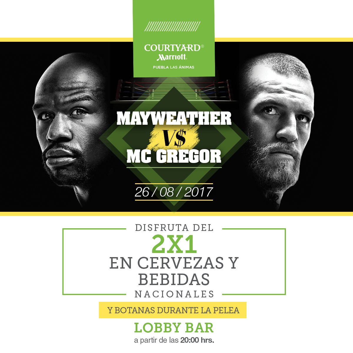 CourtyardPuebla's tweet photo. Disfruta el combate #MayweatherVsMcGregor en nuestro Lobby Bar. ¡Te esperamos!

#CourtyardPuebla https://t.co/HE1niCcwMD