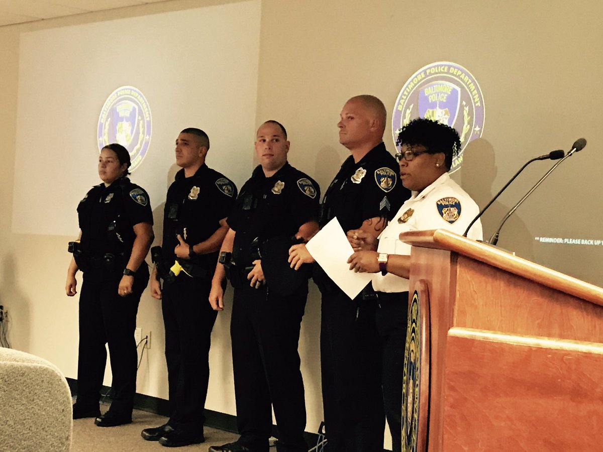 BaltimorePolice's tweet photo. Officers from the Western District recognized today for their efforts in stopping a couple of pattern crimes in July. Great work! https://t.co/7jeqwUof48