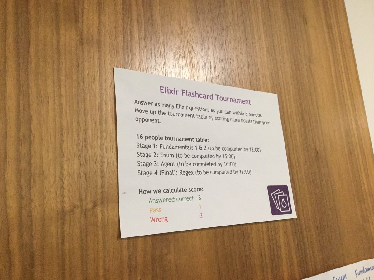codescrum's tweet photo. #elixirLDN #elixir Flashcard Tournament with @josevalim @Tetiana12345678 #elixirlang https://t.co/3mdomDzaxu