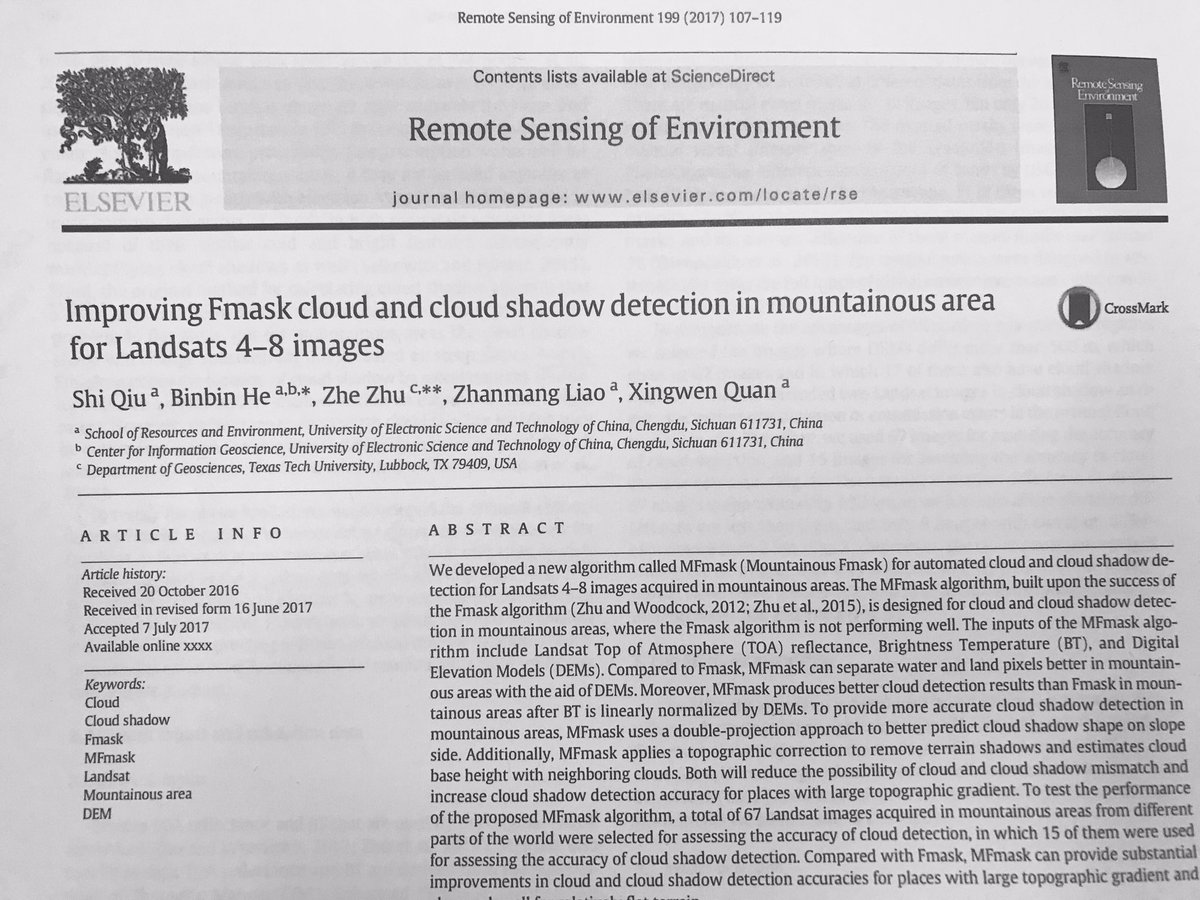 valpasq's tweet photo. 63 of #230papers Qiu, S., et al (2017). Remote Sensing of Environment, 199, 107-119. #fmask https://t.co/uG7VMiISSF
