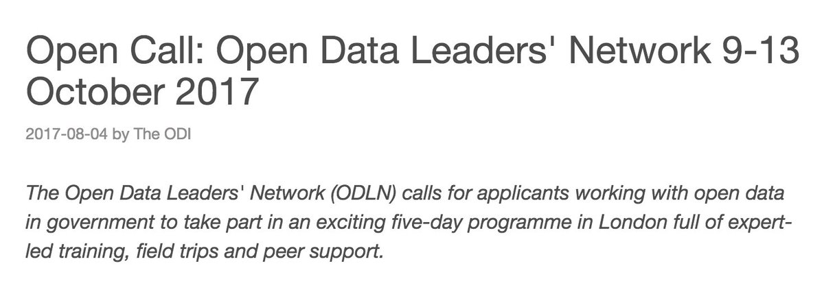 opengovpart's tweet image. Are you an #opendata leader in #government? Apply to be part of the next @ODIHQ Open Data Leaders&apos; Network! bit.ly/2vKnX6N