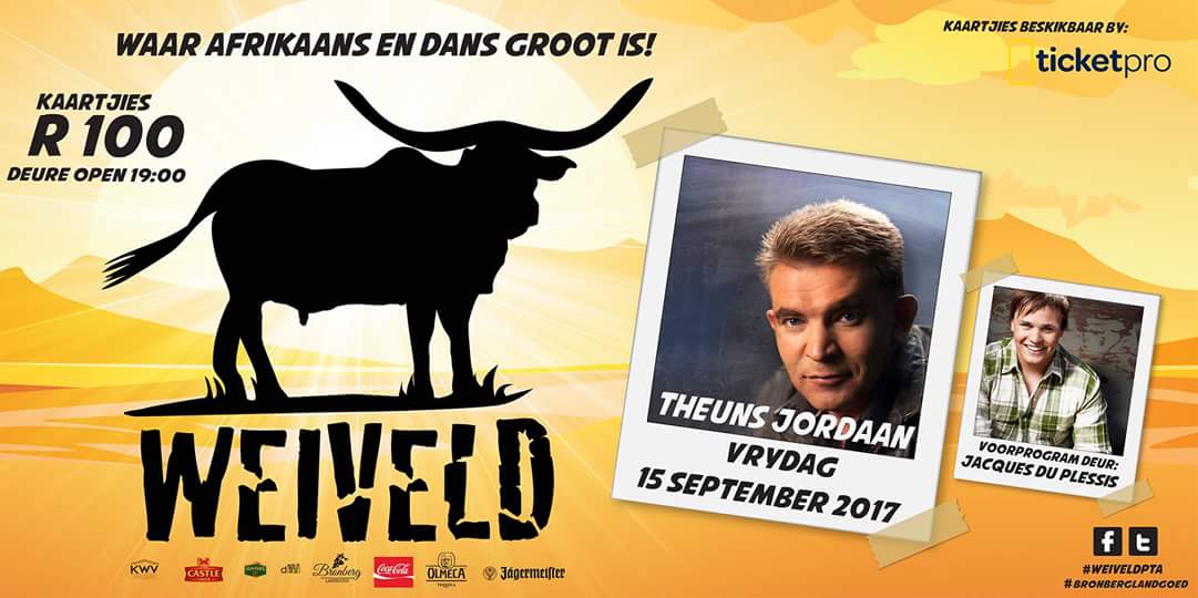 15 Sept in die #Weiveld : Theuns Jordaan en Jacques du Plessis. Kaartjies nou aanlyn beskikbaar by Ticketpro.co.za <a href="/TheunsJordaan/">Theuns Jordaan</a>