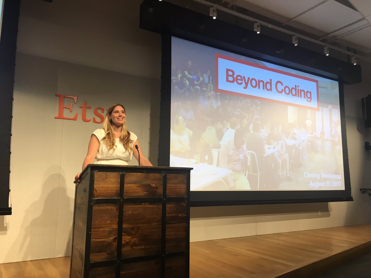 bethanymarz's tweet photo. At @Etsy Bethany Macri is sharing her experience of moving into a technical career with the students of #beyondcodingNYC https://t.co/NPLNtm4fna