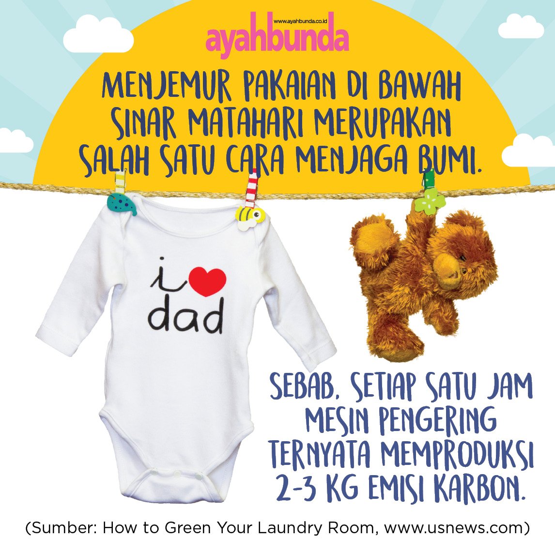 Ayahbunda's tweet photo. Yuk, jemur pakaian si kecil di bawah sinar matahari. Ini manfaatnya. #ayahbunda #tipsAB https://t.co/FN9izkz8ZP