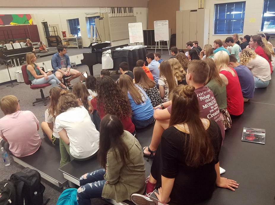 maize266's tweet photo. Trevor McChristian, 2013 Maize High School grad &amp; star of @MTWichita's "Newsies," visited the choir at his alma mater this morning. https://t.co/eHL2ameATU