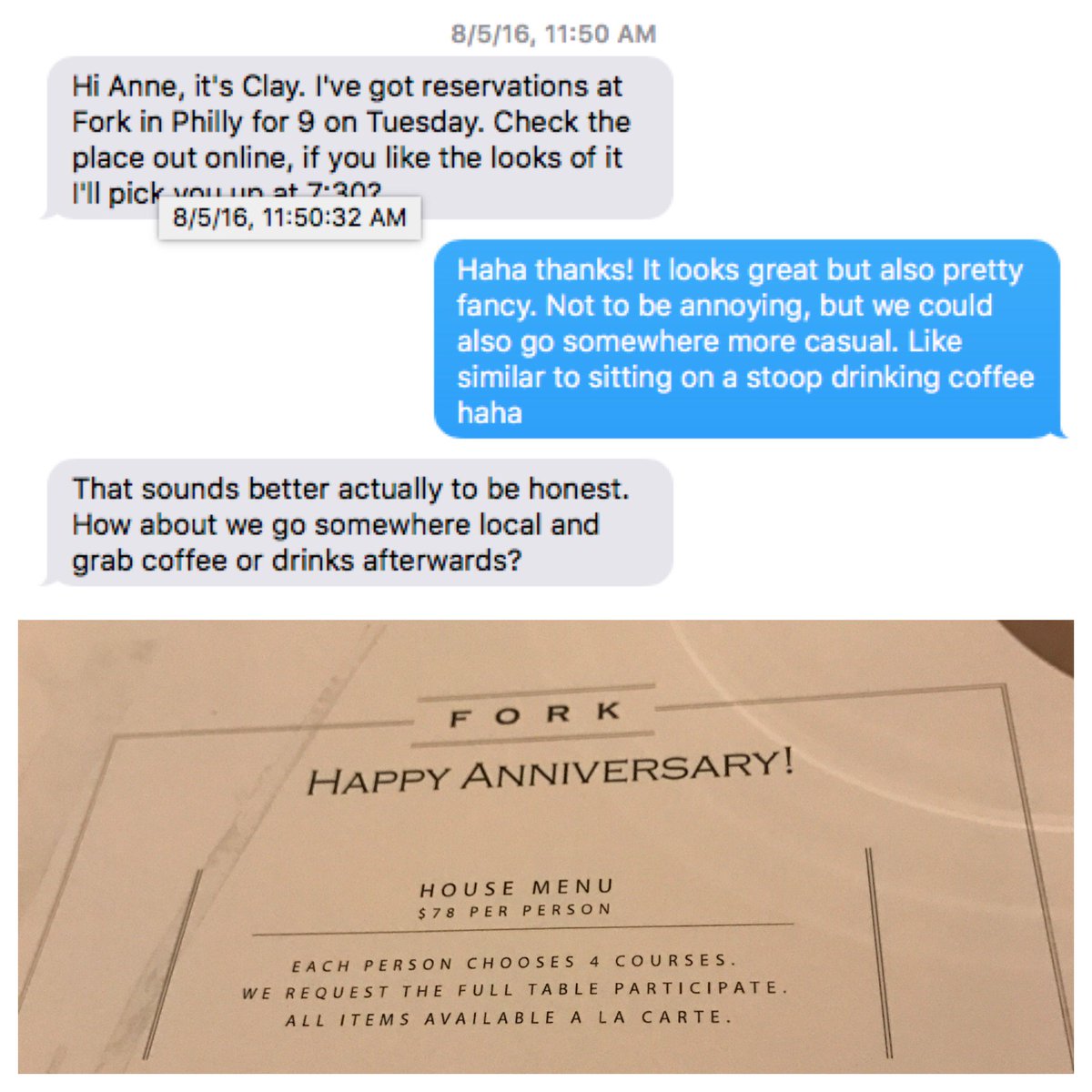 a year ago i was too afraid to go to <a href="/forkrestaurant/">Fork Restaurant</a> with a stranger.. so we went back a year later as a couple :) #worththewait