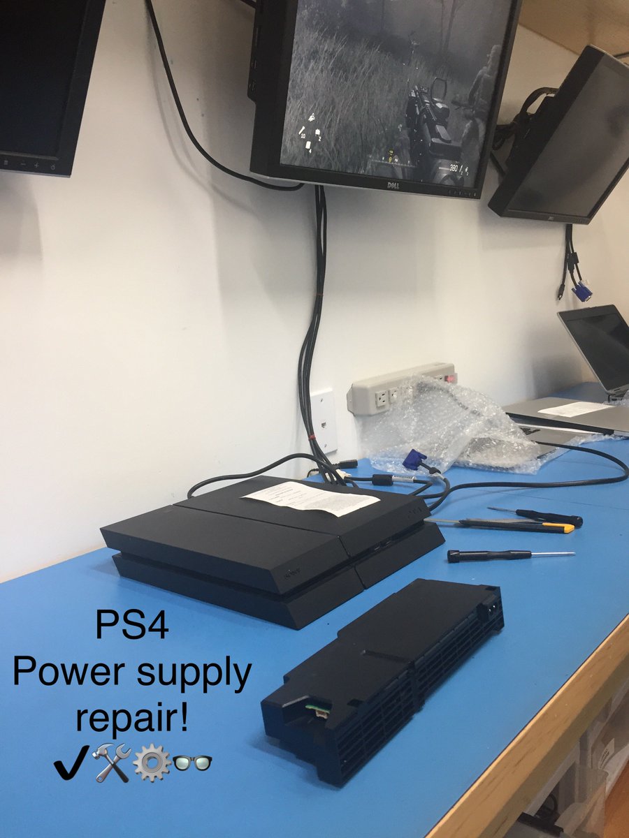 gtpinla's tweet photo. We fix game consoles too. We replaced the power supply of this PS4-now let the gaming resume! #gamers #ps4 #geeklife #heroesandgeeks https://t.co/OYyAFIfCuH