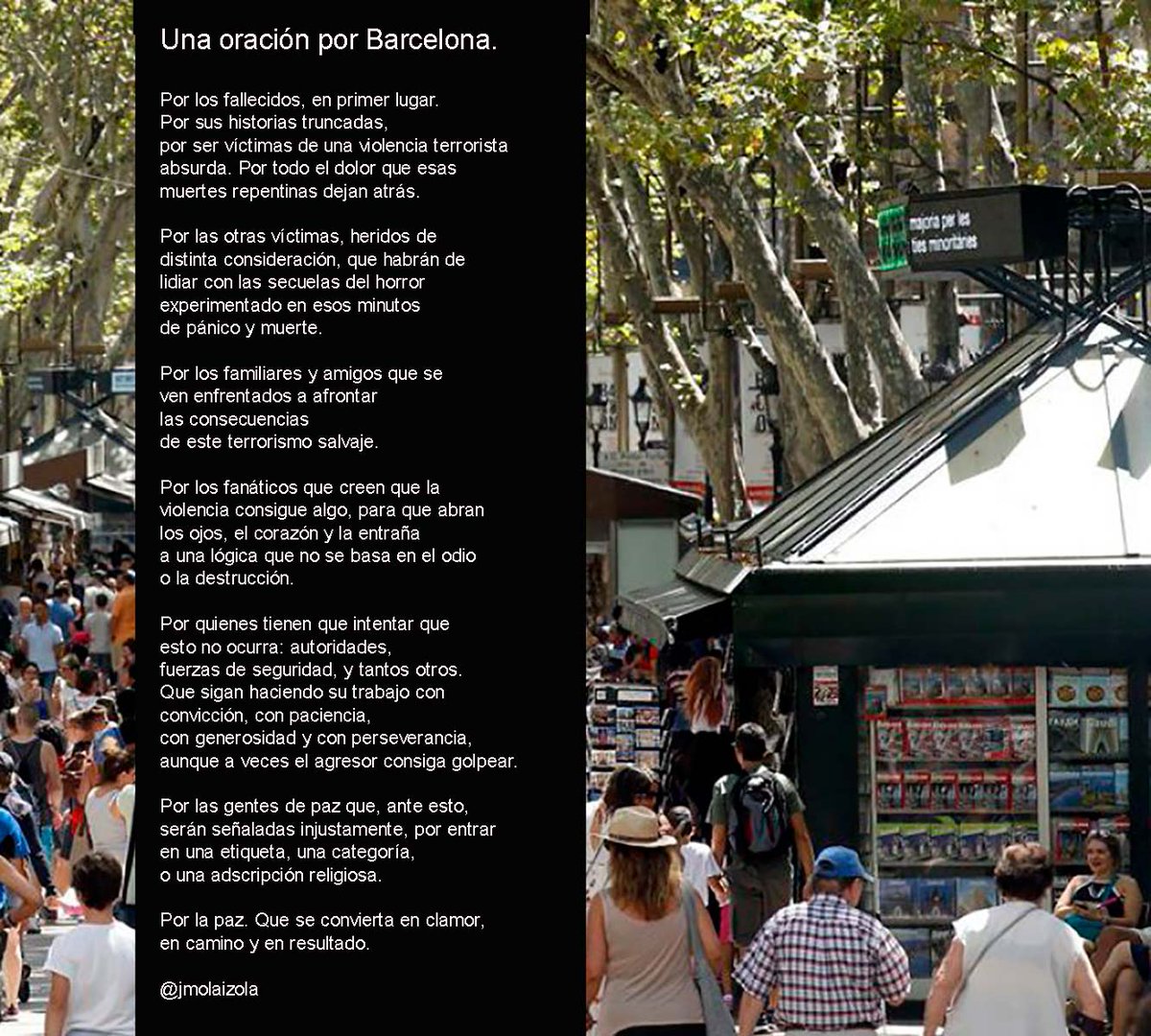 jmolaizola's tweet photo. Una oración por #Barcelona https://t.co/V6vUlz72NU
