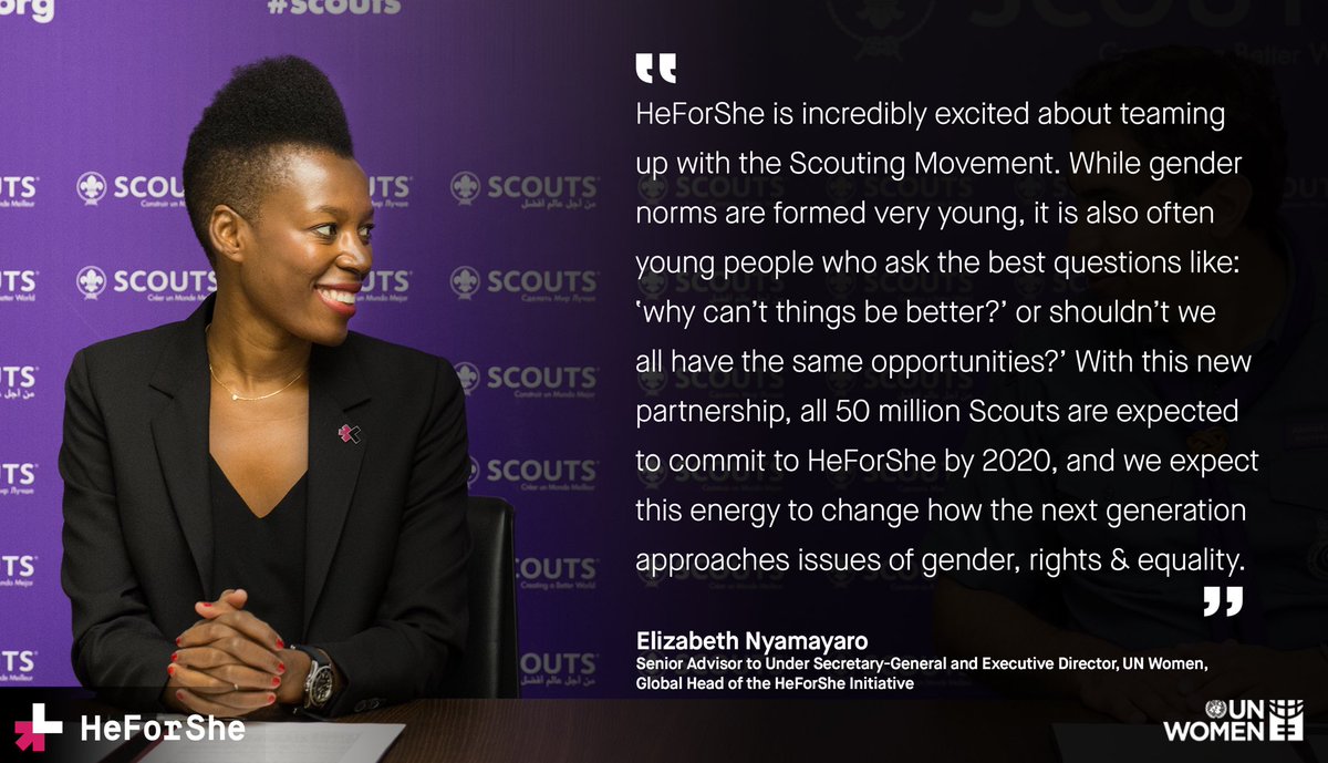 HeForShe's tweet photo. #HeForShe &amp; @worldscouting will work together to inspire today’s youth &amp; empower tomorrow’s leaders to take action for gender equality. https://t.co/ZwrBizkDOh