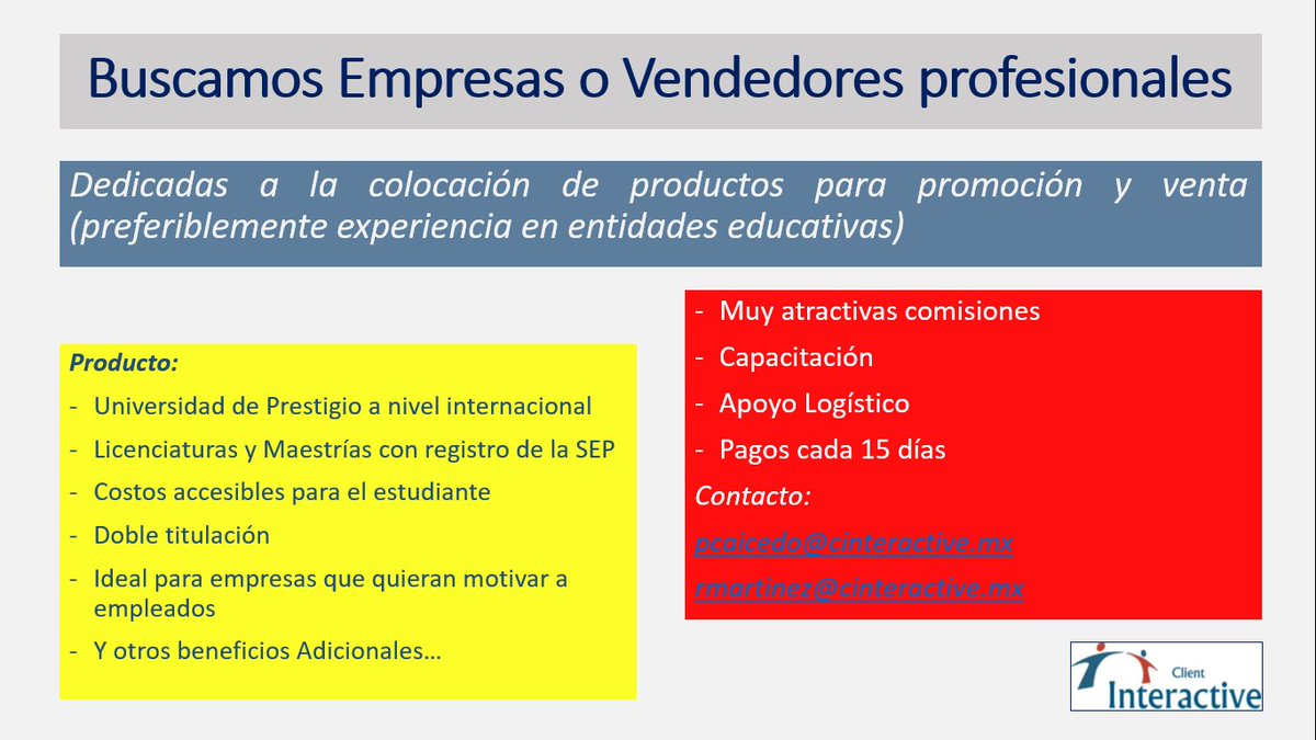 CInteractive10's tweet image. Amigos! 👩‍🎓Necesitamos Socios de Negocio. No es Call Centers. Se necesita realizar trabajo de campo y medios digitales 📱📘
