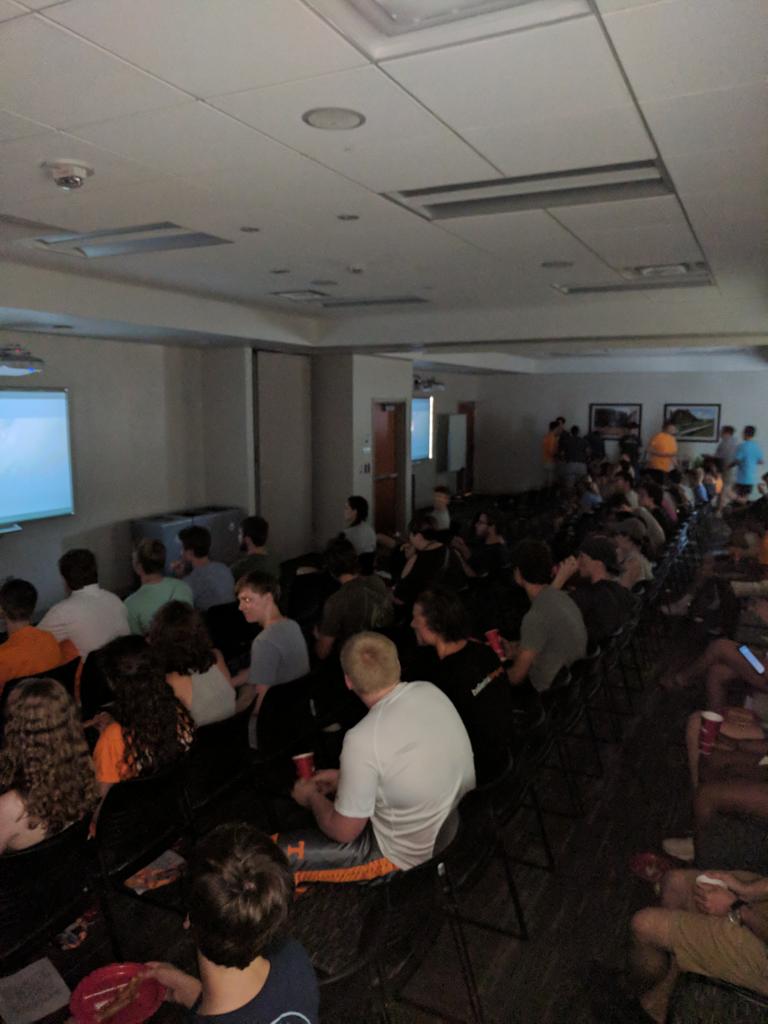 EFEngage's tweet photo. @EFEngage 2017 students enjoying pizza and Rogue One on their first night at UTK! @UTK_TCE https://t.co/rvChv6dLuk