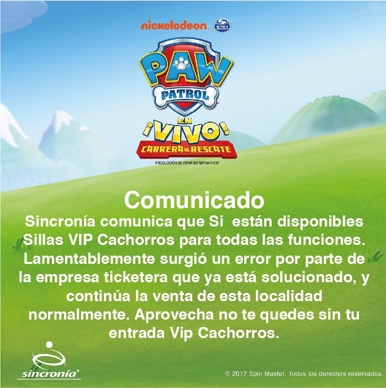 sincroniaec's tweet photo. Todavía tenemos entradas Vip Cachorros. Tuvimos un problema con la Ticketera pero ya está resuelto. Lamentamos el inconveniente https://t.co/bLTOVZMazp