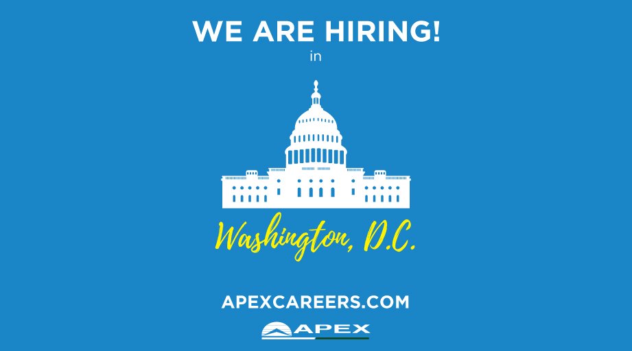 CareersatApex's tweet photo. We are hiring in D.C. for multiple positions! Apply today at https://t.co/mI0XRs3rbp #ApexCareers #workindc https://t.co/51i1ptKc36